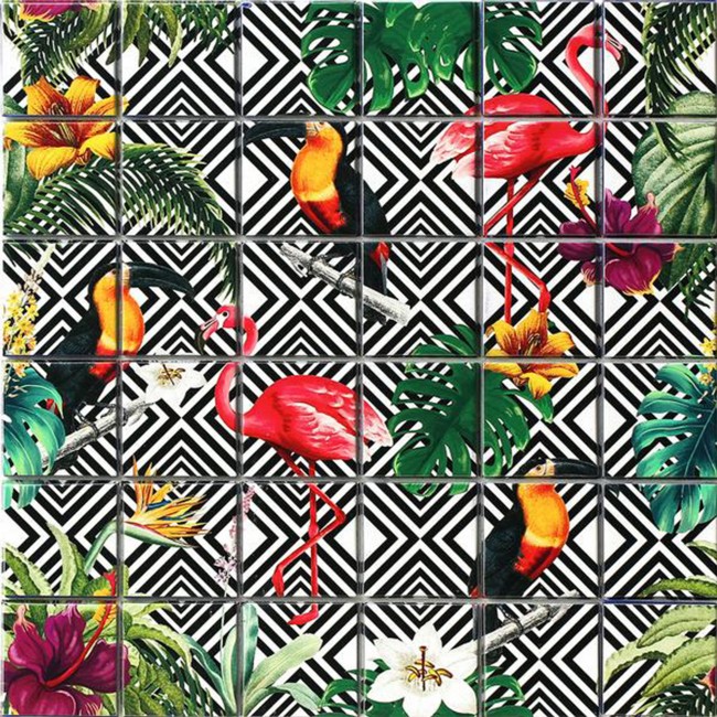 Tropical Mono Mosaic Self-adhesive Glass Tile Sheet