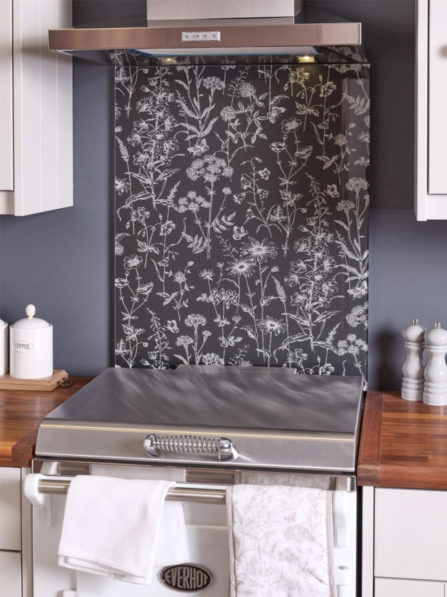 Laura Ashley Lisette Metallic Charcoal Self-Adhesive Glass Splashback