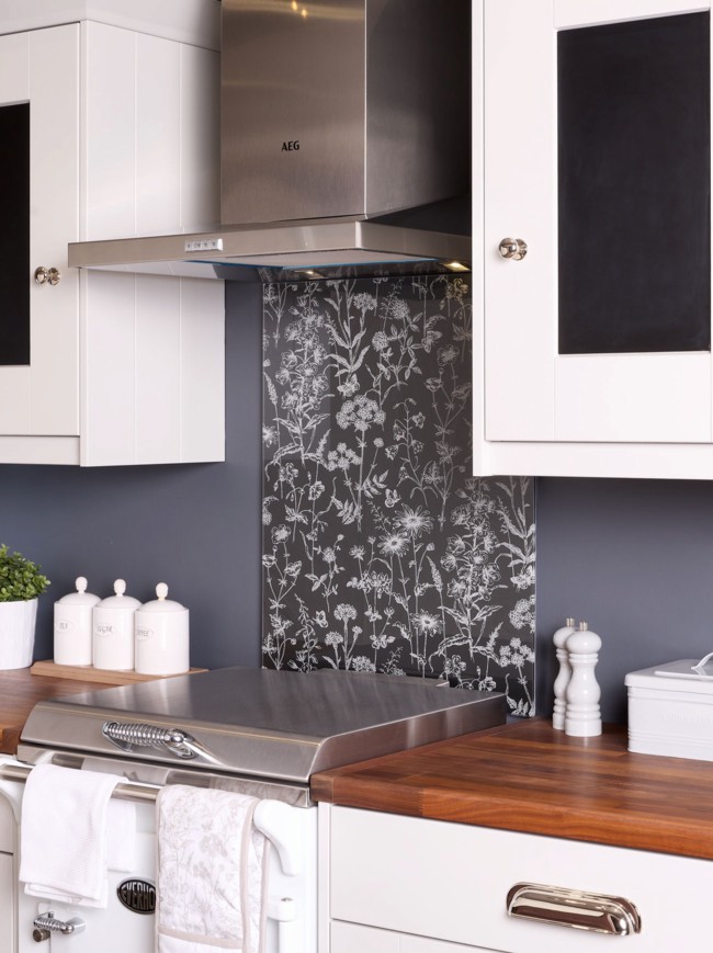 Laura Ashley Lisette Metallic Charcoal Self-Adhesive Glass Splashback