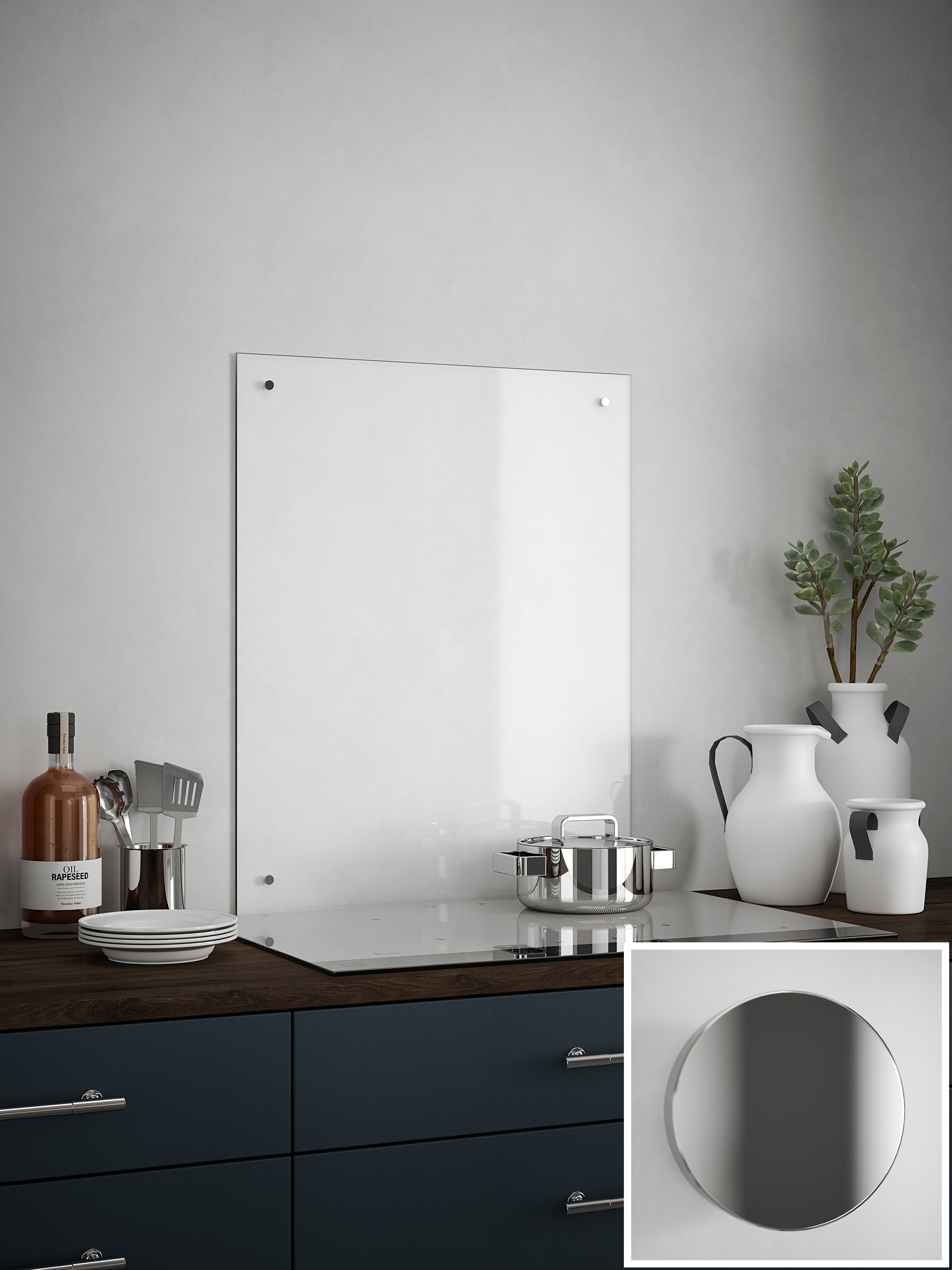 Clear 4mm Glass Splashback with chrome caps Splashback