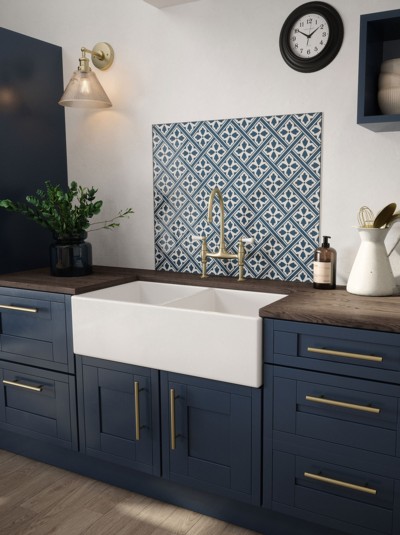 Laura Ashley Mr Jones Midnight Seaspray Self-Adhesive Glass Splashback