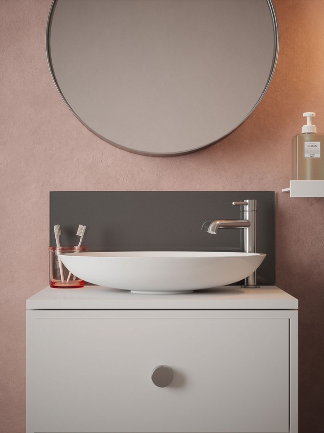 Charcoal Grey Self-Adhesive Glass Bathroom Splashback