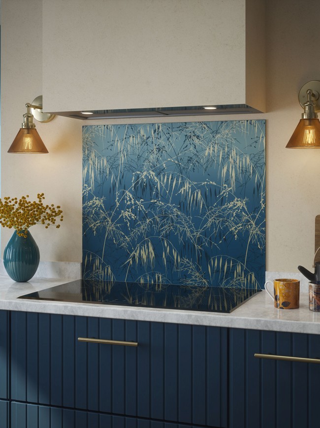 Clarissa Hulse Meadow Grass Blue Self-Adhesive Glass Splashback