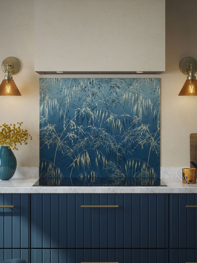 Clarissa Hulse Meadow Grass Blue Self-Adhesive Glass Splashback