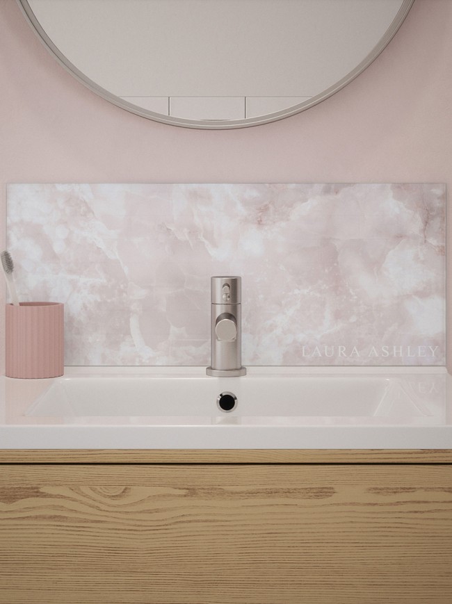 Laura Ashley Onyx Blush Self-Adhesive Glass Bathroom Splashback