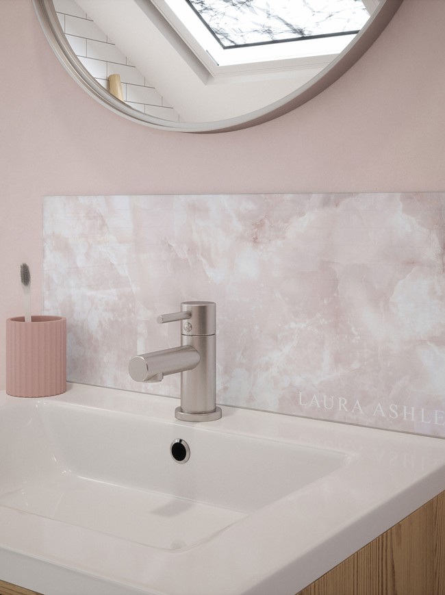 Laura Ashley Onyx Blush Self-Adhesive Glass Bathroom Splashback