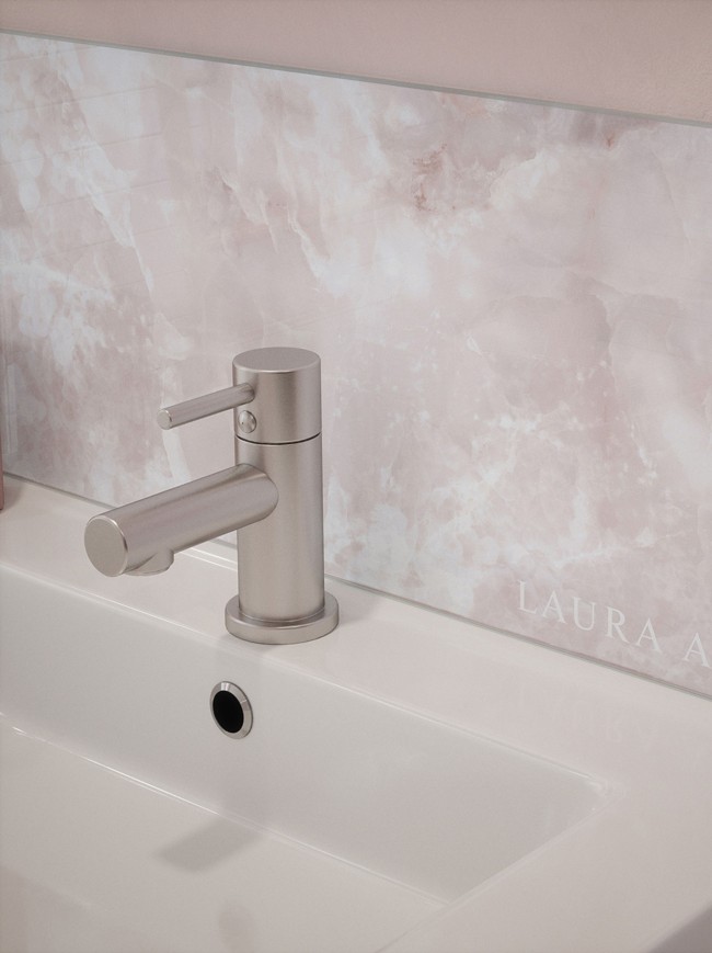 Laura Ashley Onyx Blush Self-Adhesive Glass Bathroom Splashback