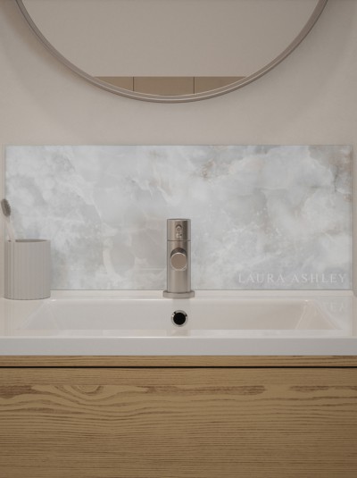 Laura Ashley Onyx Dove Grey Self-Adhesive Glass Bathroom Splashback