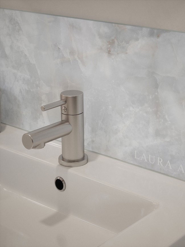 Laura Ashley Onyx Dove Grey Self-Adhesive Glass Bathroom Splashback