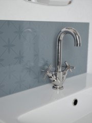 Laura Ashley Wicker Chalk Blue Self-Adhesive Glass Bathroom Splashback