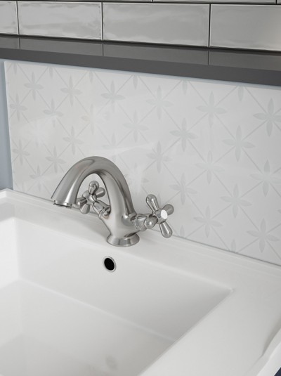 Laura Ashley Wicker Pearl White Self-Adhesive Glass Bathroom Splashback