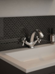 Laura Ashley Mr Jones Metallic Charcoal Self-Adhesive Glass Bathroom Splashback