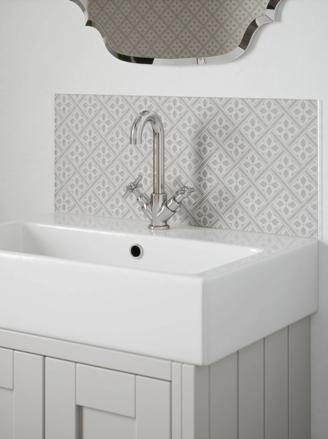 Laura Ashley Mr Jones Slate White Self-Adhesive Glass Bathroom Splashback