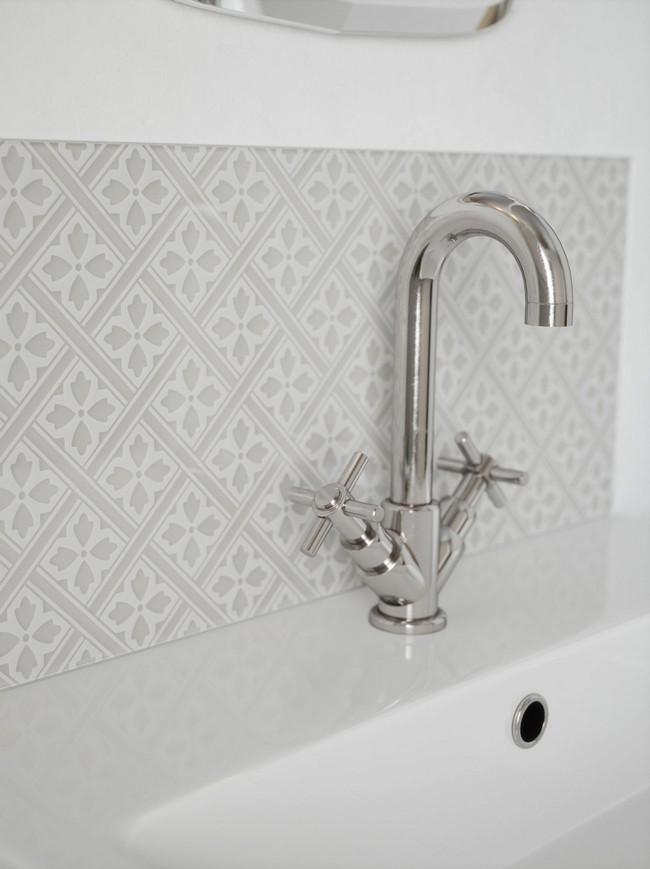 Laura Ashley Mr Jones Slate White Self-Adhesive Glass Bathroom Splashback