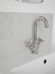 Laura Ashley Mr Jones Slate White Self-Adhesive Glass Bathroom Splashback