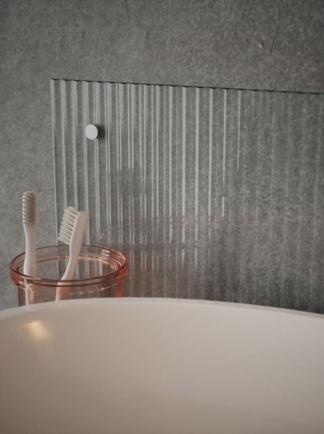Fluted Clear 4mm Glass Bathroom Splashback - choice of caps