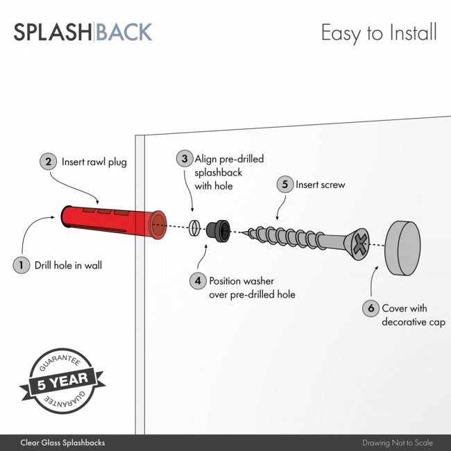 Clear 4mm Glass Splashback - choice of caps