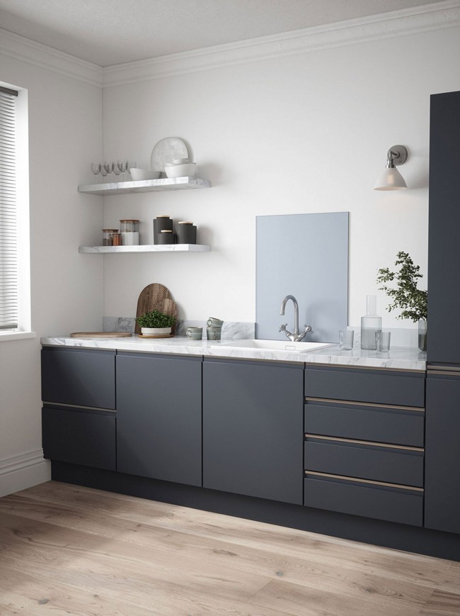 Cool Blue Self-Adhesive Glass Splashback