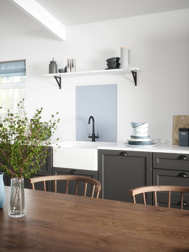 Cool Blue Self-Adhesive Glass Splashback