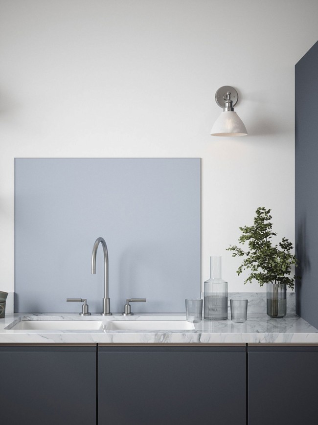 Cool Blue Self-Adhesive Glass Splashback