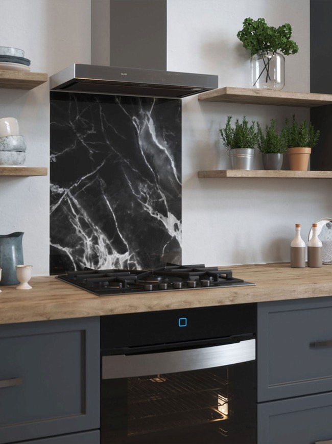 Black Marble Self-Adhesive Glass Splashback