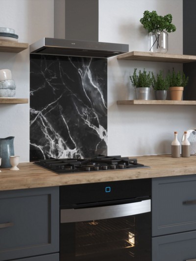 Black Marble Self-Adhesive Glass Splashback