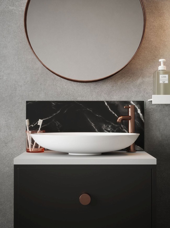 Black Marble Self-Adhesive Glass Bathroom Splashback