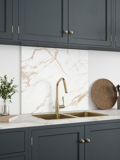Honey Calacatta Marble Self-Adhesive Glass Splashback