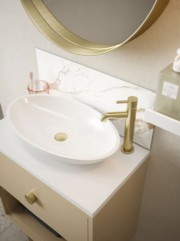 Honey Calacatta Marble Self-Adhesive Glass Bathroom Splashback