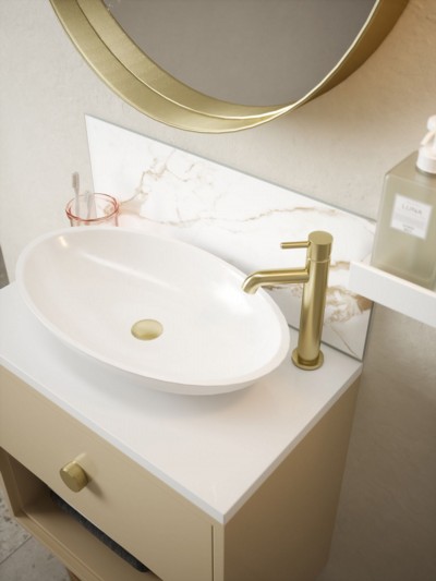 Honey Calacatta Marble Self-Adhesive Glass Bathroom Splashback