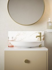 Honey Calacatta Marble Self-Adhesive Glass Bathroom Splashback