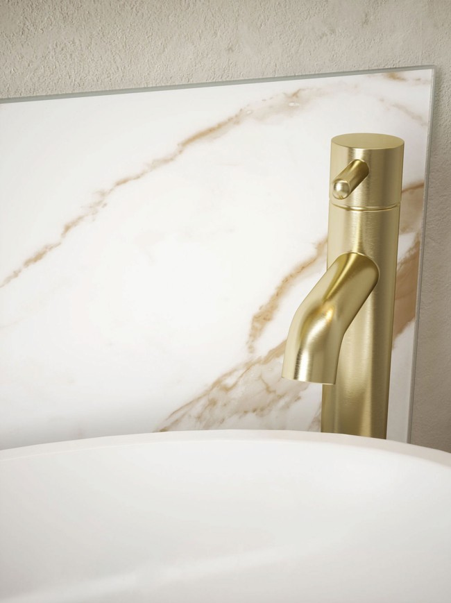 Honey Calacatta Marble Self-Adhesive Glass Bathroom Splashback