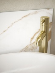 Honey Calacatta Marble Self-Adhesive Glass Bathroom Splashback