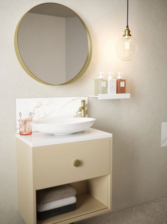 Honey Calacatta Marble Self-Adhesive Glass Bathroom Splashback