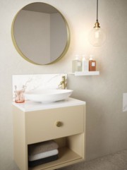 Honey Calacatta Marble Self-Adhesive Glass Bathroom Splashback