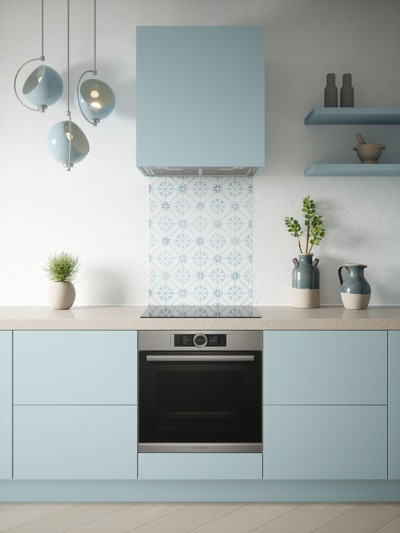 House Beautiful Heritage Sky Blue Self-Adhesive Glass Splashback