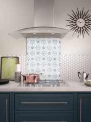 House Beautiful Heritage Sky Blue Self-Adhesive Glass Splashback