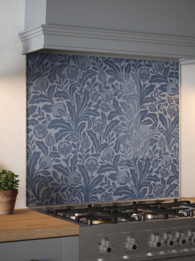 Country Living Acanthus Leaf Air Force Blue Self-Adhesive Glass Splashback