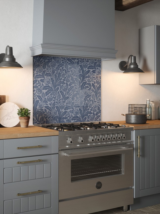 Country Living Acanthus Leaf Air Force Blue Self-Adhesive Glass Splashback