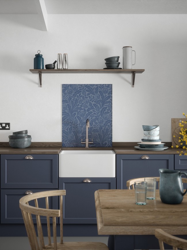 Country Living Acanthus Leaf Air Force Blue Self-Adhesive Glass Splashback