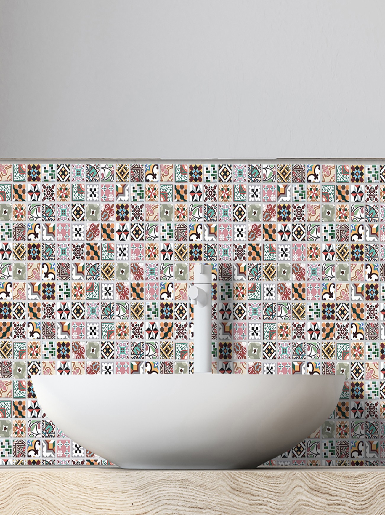 Geo Blush Mosaic Glass Tile Sheet Splashback