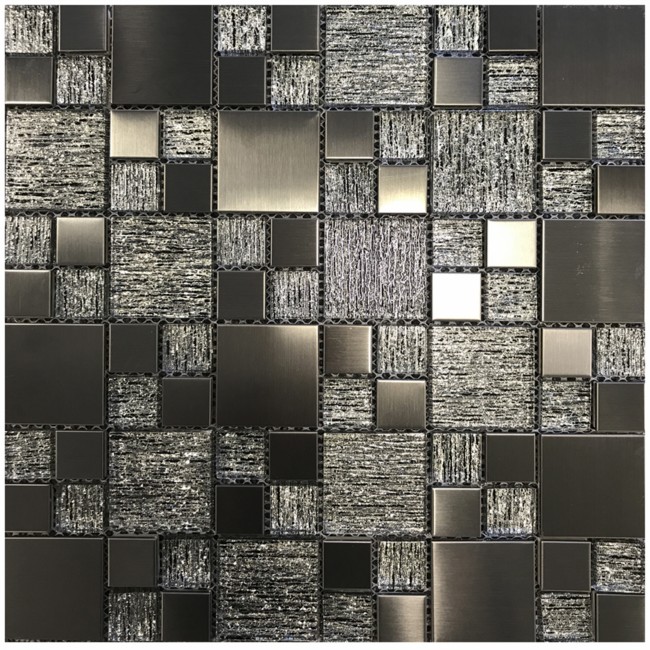 Gunmetal Luxe Mosaic Glass Tile Sheet