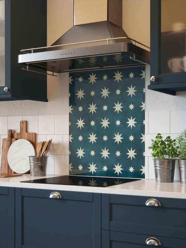 House Beautiful Jasper Indigo Self-Adhesive Glass Splashback