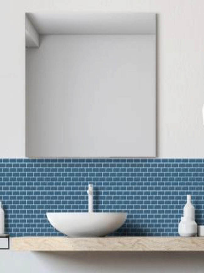 Mini Metro Petrol Blue Mosaic Self-adhesive Glass Tile Sheet