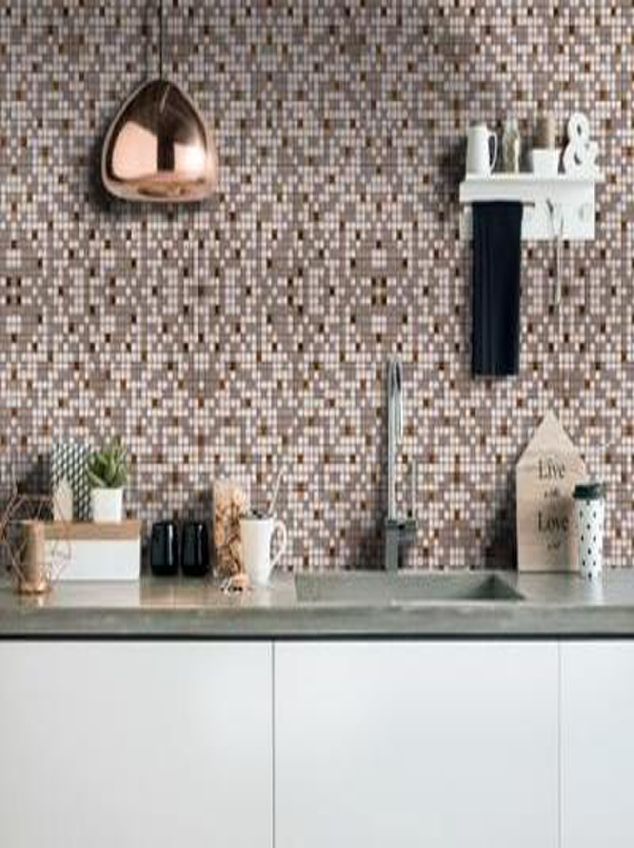Riyadh Copper Mosaic Selfadhesive Glass Tile Sheet Splashback